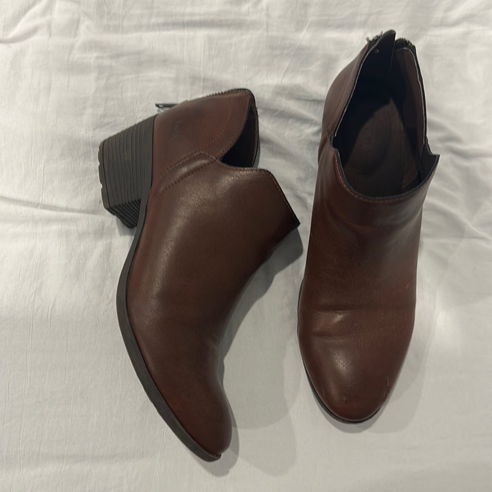 Dark brown leather booties